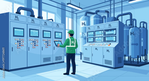 Technician Inspecting Industrial Control Panels.