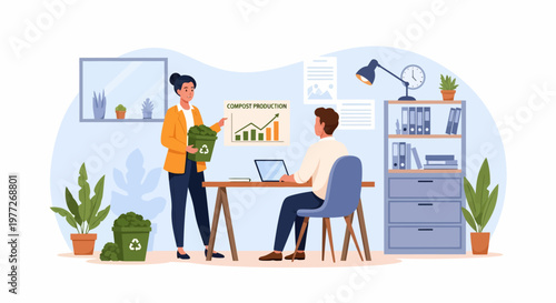 Two Men Working Together in Modern Office.