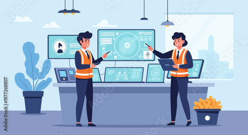 Two Men Working on Computers in Office.