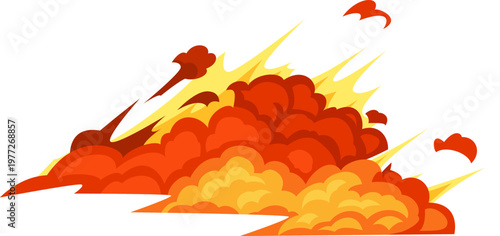 Cartoon explosion bursting with fire and smoke energy