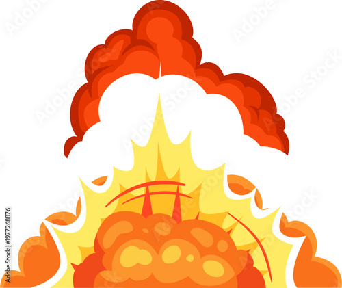 Dynamic cartoon explosion generating powerful fiery energy blast