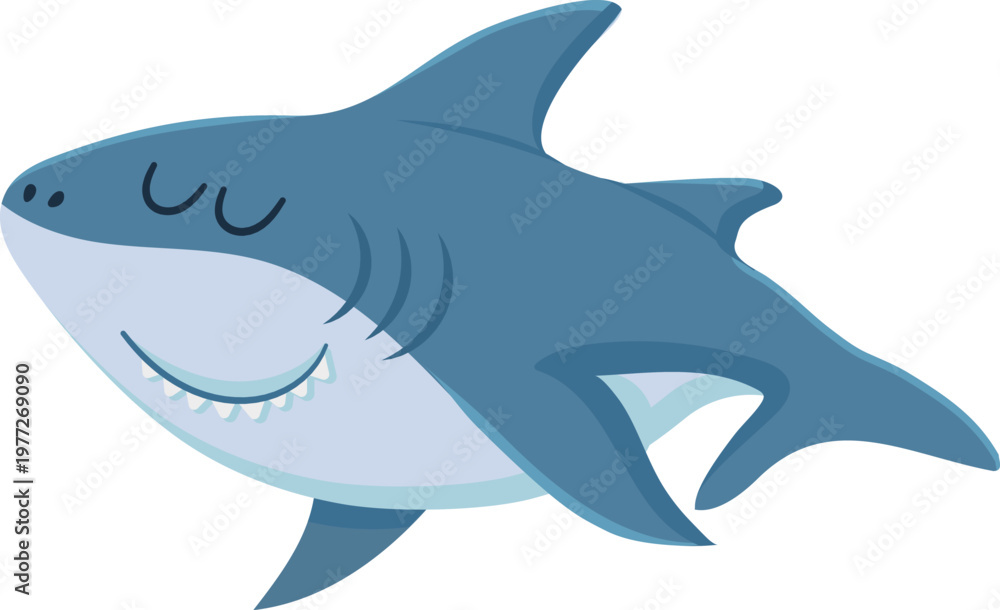 Fototapeta premium Cute cartoon shark smiling with closed eyes