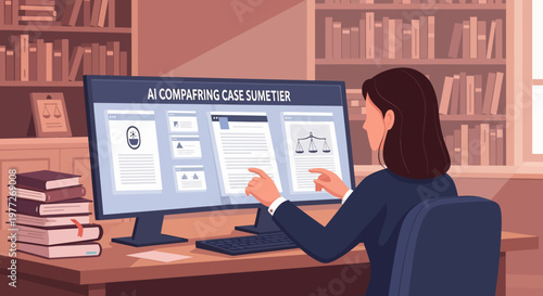 Woman Analyzing AI Computing Dashboard on Computer.