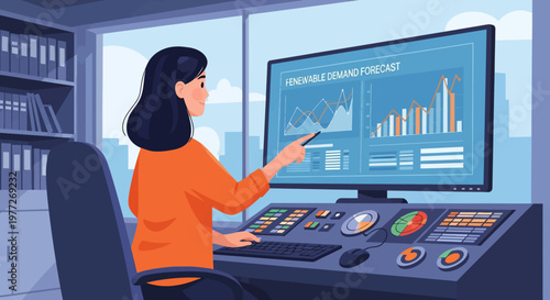 Woman Analyzing Data on Computer Screen.