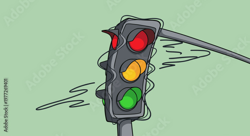 A cartoon traffic light with motion lines on a green background, conveying a sense of movement and energy.
