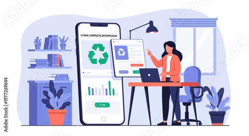 Woman analyzing environmental data on mobile.