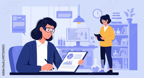 Woman Analyzing Data with Colleague Nearby.