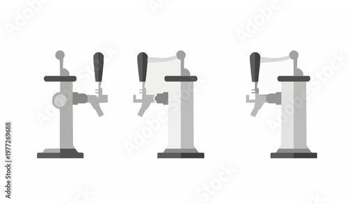 Modern beer pump vector set with bar tap elements isolated on white background