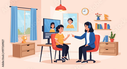 Woman and Therapist in Office Setting.