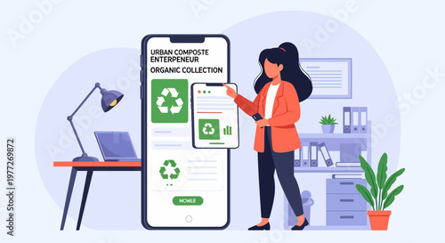 Woman Browsing Green Mobile Application Interface.