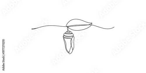Continuous line drawing of conch shell with leaf on a string one art minimalist simple