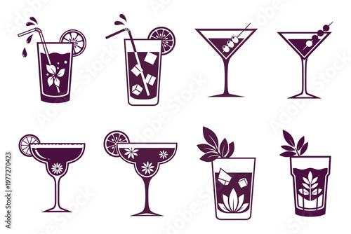 Variety of cocktail glasses a hand drawn collection of alcoholic and non alcoholic beverages