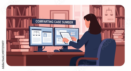 Woman Working on Computer in Office.