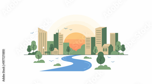 Green City Sunrise Urban Environment Sustainable Background