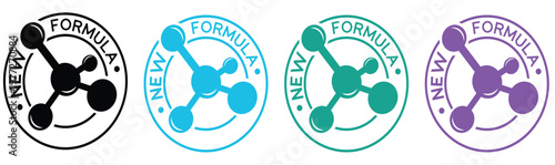 New Formula Molecule Logo Set with Circular Badge Design – Science Chemistry Icon Collection, Laboratory Branding Symbols, Innovation Technology Emblems in Multiple Color Variations