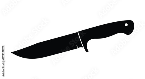 A black knife illustration with a distinct shape presented as a silhouette