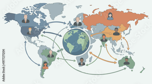 Global Business Network Connecting People Across Continents Illustration