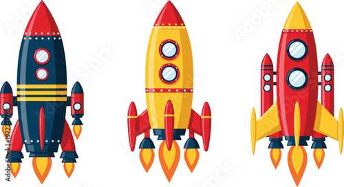 Rocket Illustration Set with Colorful Spaceships for Startup Growth Space Exploration Technology and Business Launch Concept Design Collection