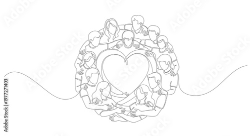 Diverse group of people forming heart.