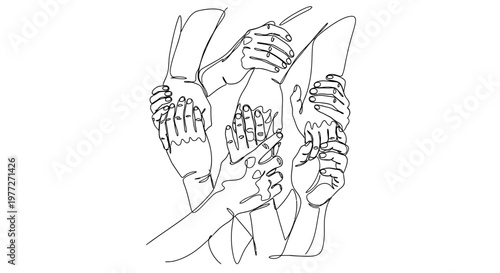 Many hands holding each other up.