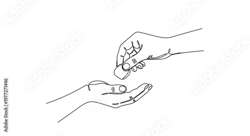 Hands exchanging something between palms.