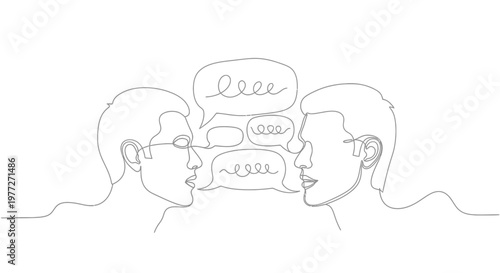 Two men facing each other talking.