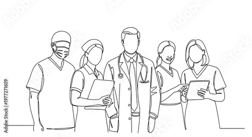 Medical professionals in a line.