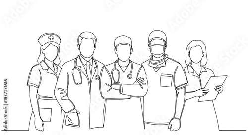 Medical professionals in a line.