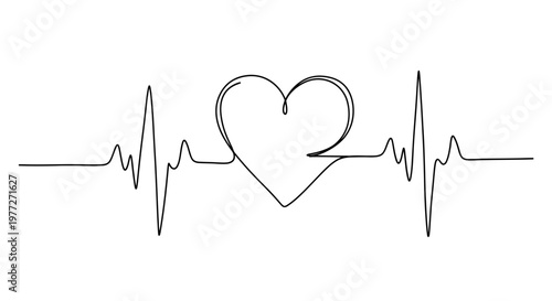 Heart Symbol in EKG Line Drawing.