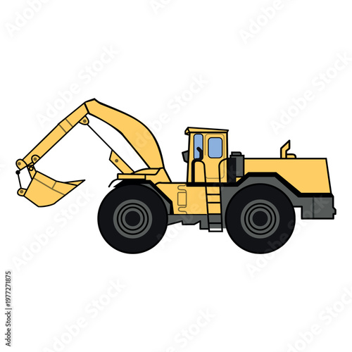 Cartoon Excavator, Building Wheel Frontal Loader. Yellow building wheel frontal loader vector illustration