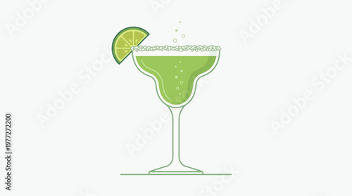 A refreshing flat design illustration of a classic margarita cocktail, complete with a lime wedge and salt rim, perfect for Cinco de Mayo celebrations. 