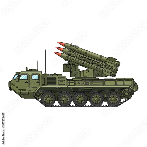 Military Missile Launcher Vehicle, Army Tracked Vehicle with Rockets, Defense System