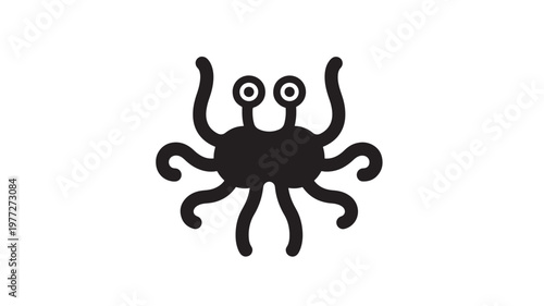 Flying Spaghetti Monster icon with black tentacles and bulging eyes on a white background, simplified clip art representation.