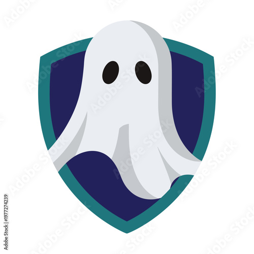 Cartoon Ghost Emblem Logo Icon - Spooky Spirit Shield Badge