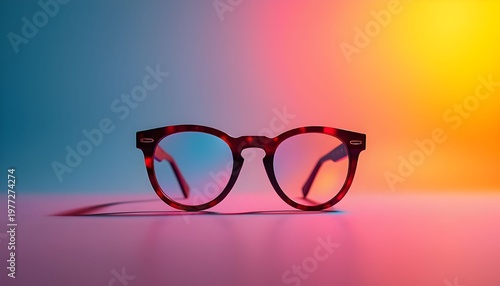 Eyewear with Warm Bokeh Lights,  Creative Product Shot of Transparent Frame Glasses, Luxury Eyewear with Cinematic Lighting Effects