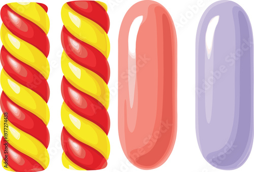 Sausage Illustration Set with Twisted and Smooth Meat Links for Food Ingredient Cooking Design and Butcher Product Collection