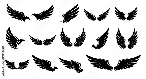 Stylized wing black logo template vector design EPS10 isolated on white