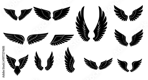 Wing black logo template vector set silhouette design EPS10 isolated on white