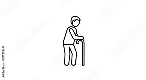 Line art illustration of an elderly man with a walking cane silhouette