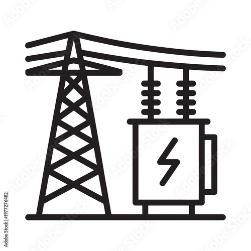 Simple black and white illustration of an electrical power transmission tower
