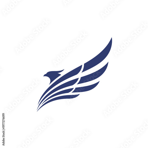 Blue Flying Bird Wing Logo in Modern Minimal Vector Style Isolated on Light Background