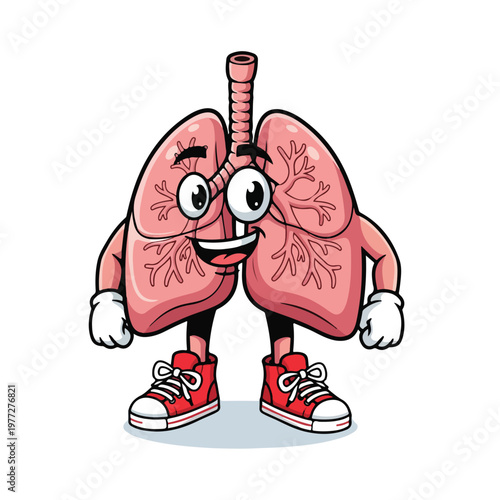 Cartoon Lungs as a Friendly Mascot in Sneakers