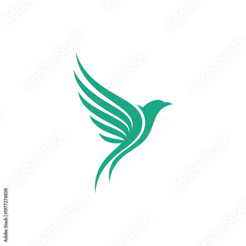 Green Flying Bird Logo in Elegant Minimal Vector Style Isolated on Light Background