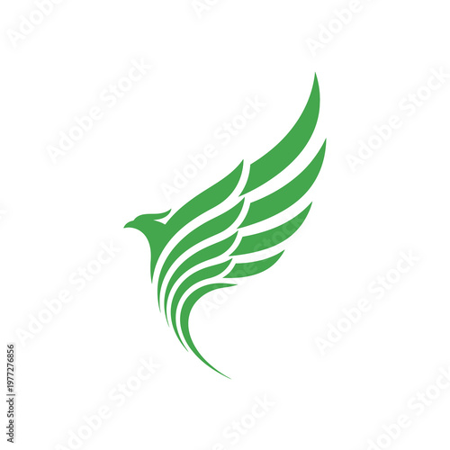 Green Flying Bird Logo in Elegant Minimal Vector Style Isolated on Light Background