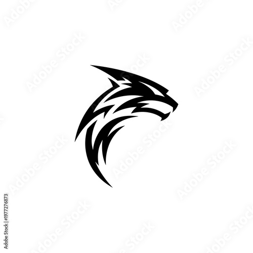 Fierce Panther Head Logo in Black Abstract Tribal Vector Style Isolated on Light Background