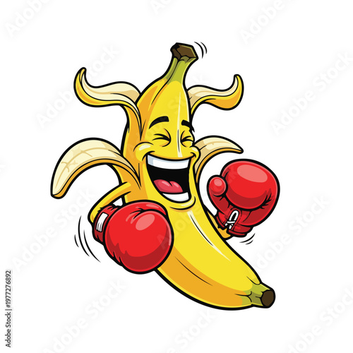 Banana Character Boxing Gloves Cartoon