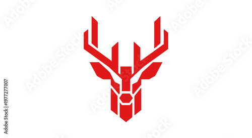 Red Geometric Deer Head Logo in Modern Abstract Vector Style Isolated on Light Background