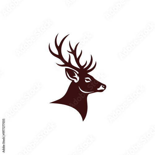 Elegant Stag Head Logo in Dark Red Minimal Vector Style Isolated on Light Background