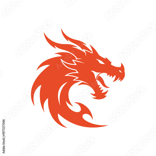 Orange Dragon Head Logo in Abstract Tribal Vector Style Isolated on Light Background