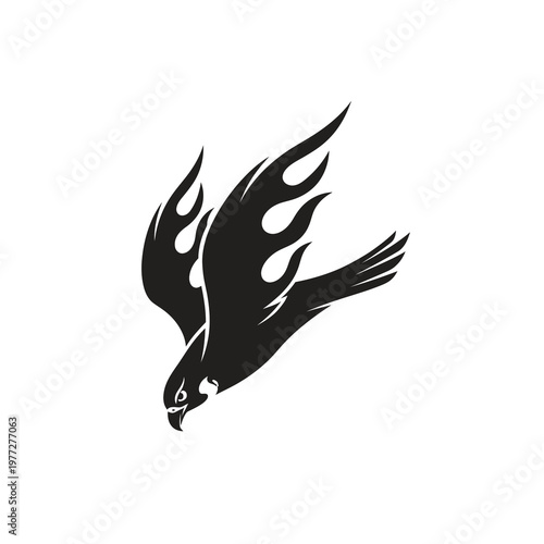 Black Eagle Flame Logo in Abstract Tribal Vector Style Isolated on Light Background